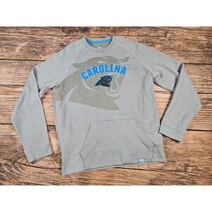 Majestic Carolina Panthers Sweatshirt Men L Crew Neck NFL Long Slv Pocket Gray